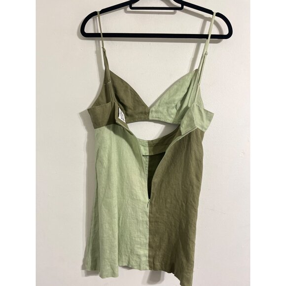 MATTHEW BURCH Kimmie Colorblock Cutout Linen Mini Dress Spaghetti Straps - Picture 7 of 14